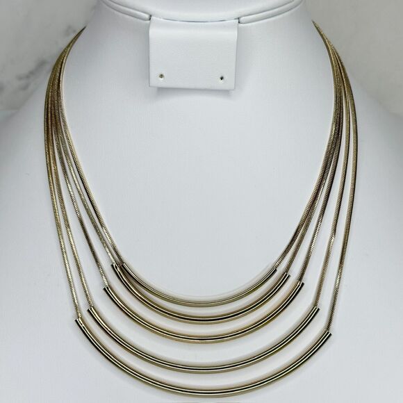 Chicos Gold Tone Tiered Layered Bar Necklace ✨ - Picture 1 of 12